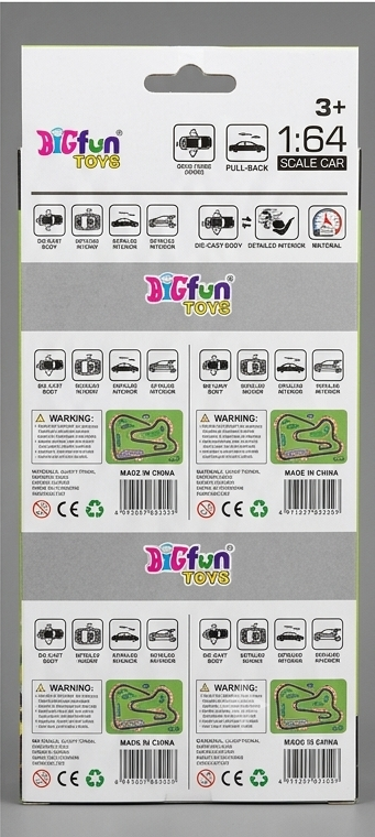 BIGfun Toys Racing Car Set – back of packaging with product details