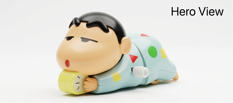 Crayon Shin-Chan wind-up crawling toy in night suit - action ready lifestyle shot
