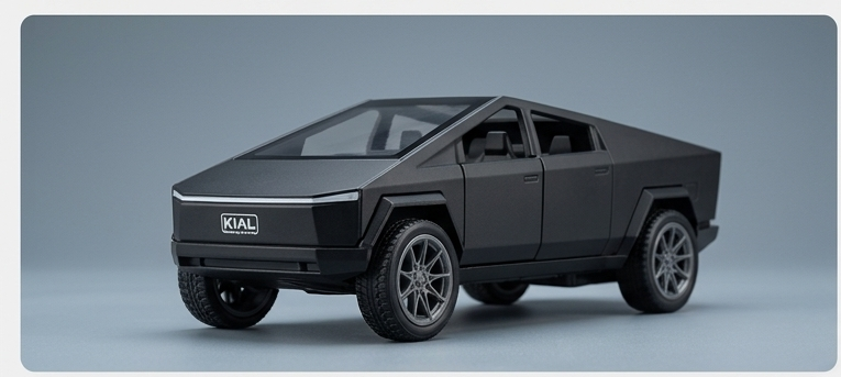 KIAL M32 Cybertruck alloy diecast model car matte black front angle view